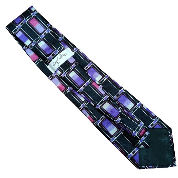 Angelo Litrico Mens Necktie C&A Silk Purple Black Abstract Ombre Statement Tie - Picture 3 of 7